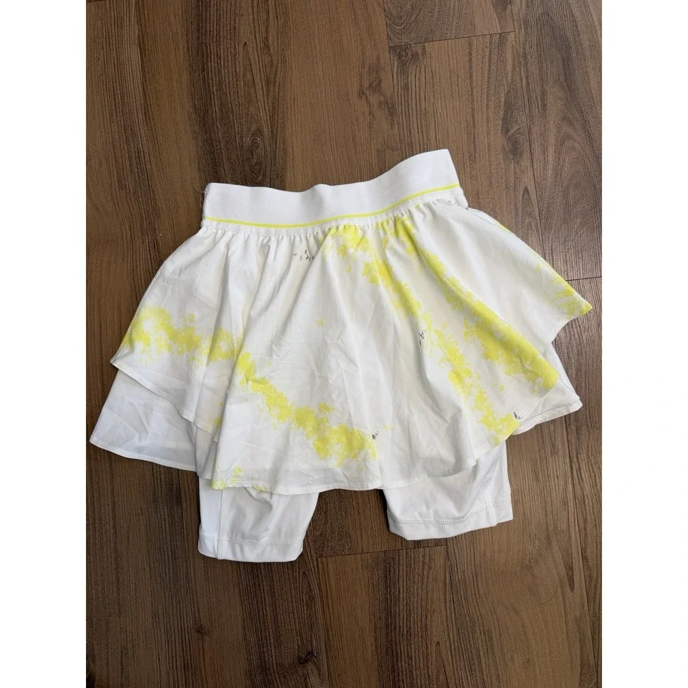 Lululemon‎ Court Rival High Rise Skirt Extended Shorts Liner Lemon White Tennis